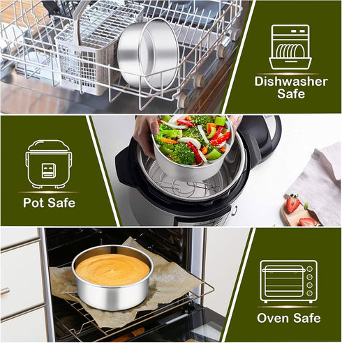 P&P CHEF 6 Inch Cake Pans Set, Round Baking Pan Stainless Steel Layer Birthday Wedding Cake Oven Pans, Non Toxic & Heavy Duty, Deep Side & Mirror ...