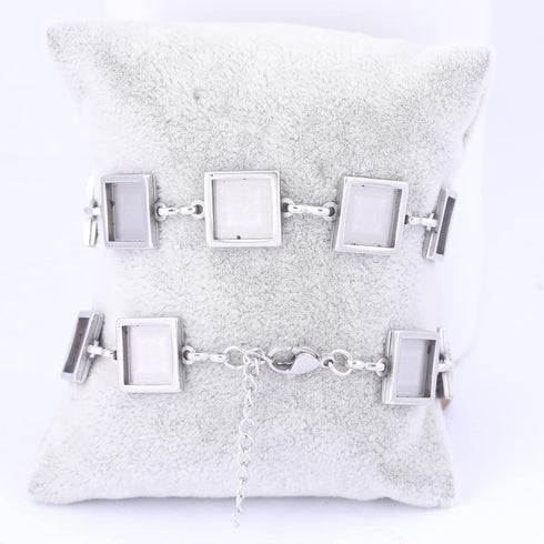 Reidgaller 5pcs Stainlesss Steel Bracelet Making Kit Fit 10mm Square Cabochon Bracelet Bezel Tray Blanks DIY Jewelry Accessories...