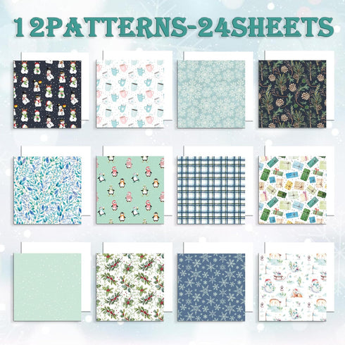 Christmas Pattern Scrapbook Paper, 6 Inch Card Production Supplies, 24 Sheets Single Sided Acid-Free Cardstock Greeting Card, Handmade Gift Journa...