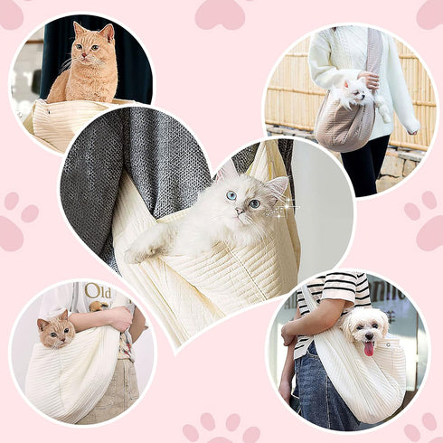 Small Dog Carrier Sling Cat Sling Purse Adjustable Strap Hand Free Pet Puppy for Outdoor Traveling Subway for Chest Dog Bag Holder (Khaki Canvas)...