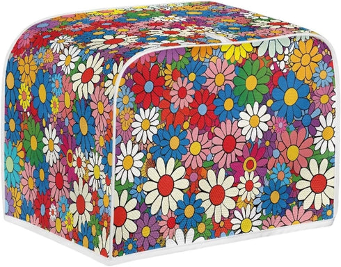 Daisy Flowers Printed Toaster Cover 4 Slice Wide Slot, Washable Kitchen Appliance Small Oven Bakeware Protector, Bread Maker Cover Dust and Finger...