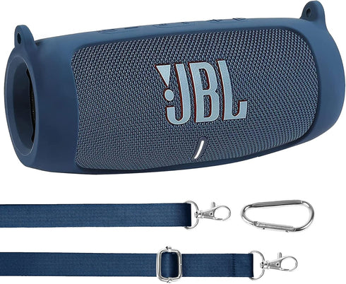 for JBL Charge 5 Waterproof Bluetooth Speaker Silicone Cover Case, Portable Silicone Travel Case with Carabiner, Protective Skin Case (Blue Case) ...