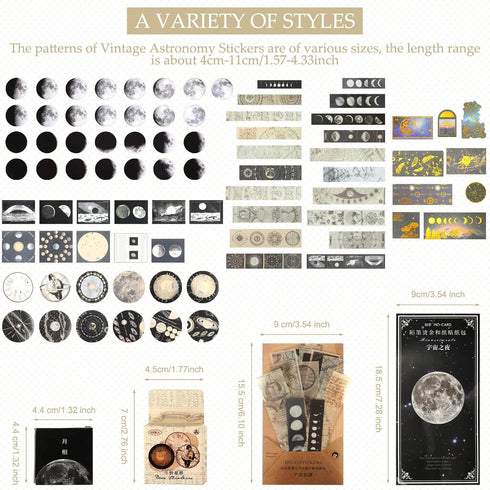 Marspark 191 Pieces Vintage Astronomy Stickers Celestial Galaxy Planet Space Sticker Set for Journaling, Moon Phase Planner, DIY Scrapbook(Classic...