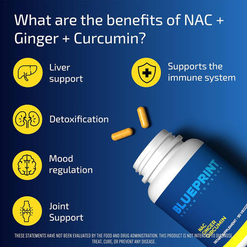 Blueprint Bryan Johnson NAC Supplement - Promotes Stress Relief, Immune System Function, Respiratory Health - includes N-Acetyl-L-Cysteine, Ginger...