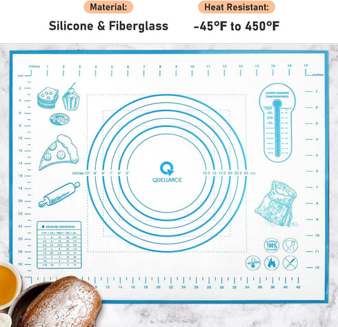 Silicone Pastry Mat with Measurement, 16" x 20" Blue, Kids Rolling Mat for Fondant, Rolling Dough, Pie Crust, Pizza and Cookies - Baking Mat, Doug...