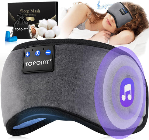 TOPOINT Sleep Mask Headphones with Wireless Bluetooth 5.3, Eye Mask White Noise Headphones for Sleeping Mask Light Blocking, Timer, 14 Hours for W...
