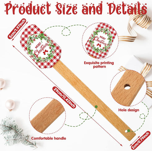 6 Pieces Christmas Silicone Spatula Xmas Cake Spatula with Wooden Handle Snowmen Pancake Spatula Cute Pan Scraper Xmas Dish Scraper Cooking Spatul...