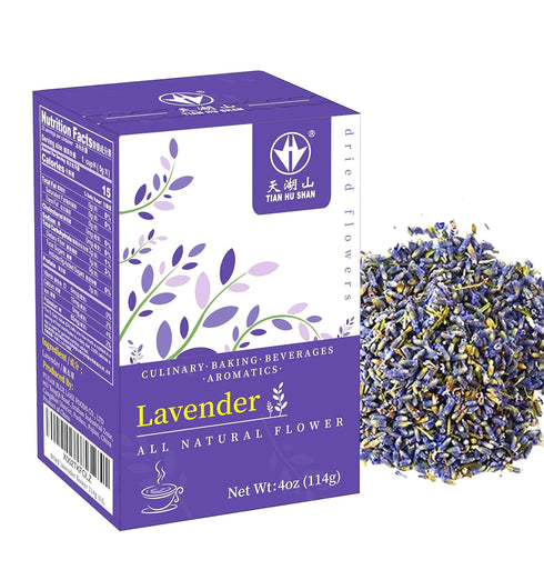 TIAN HU SHAN Dried Lavender Flower Buds, Culinary Food Grade for Baking, Fresh Fragrance, 4 Ounce, Caffeine Free Suger Free Vegan Herbal Tea, Pack...