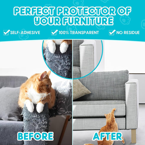 10 Pack Cat Scratch Furniture Protector 45 Pins, Self-Adhesive Cat Scratcher Tape Invisible, Single Side Anti Cat Scratch Deterrent for Sofa, Door...