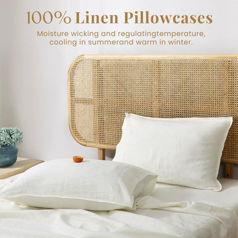 S VICTORY SYMBOL 100% Organic Linen Pillowcases 1 Pair 20"x30",French Natural Flax Soft Basic Washed Pillowcase Creamy-White,Standard(Queen) Size...