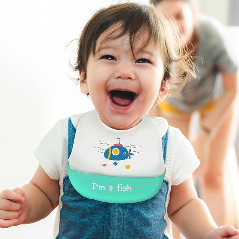 myHomeBody Waterproof Baby Bibs, Baby Bib Catcher, Baby Bib with Food Catcher, Baby Bibs Reusable, Cute Baby Bibs Silicone, Fish Ship, 1pc...