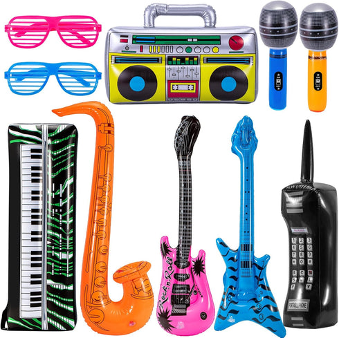 10 Pack Inflatable Rock Star Toy Set,Inflatable Instruments Party Props,Inflatable Guitar Boom Box Keyboard Piano Saxophone Party Favors for Theme...