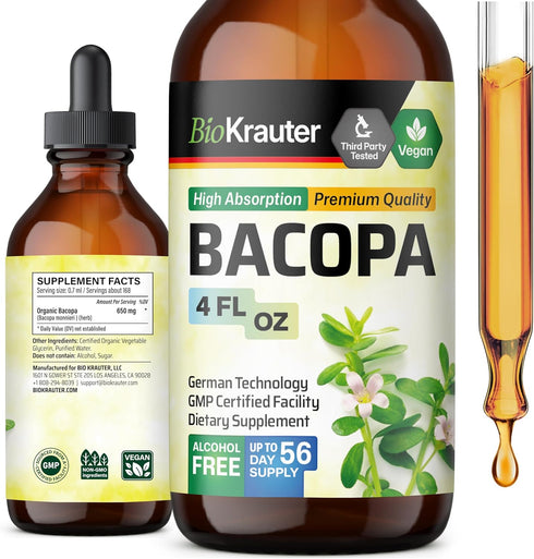 Bacopa Monnieri Organic Tincture - Cognitive Health Support Liquid Supplement - Organic Bacopa Herbal Extract - Alcohol & Sugar Free Vegan Drops 4...