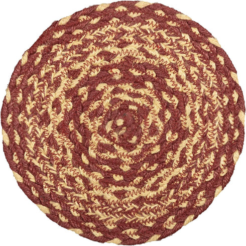 VHC Brands Classic Country Primitive Tabletop & Kitchen Jute Red Trivet, Burgundy Natural Tan 8"...