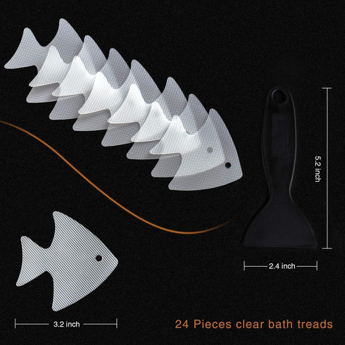 Bathtub Stickers Non-Slip, 24 PCS Safety Shower Treads Adhesive Appliques with Premium Scraper...