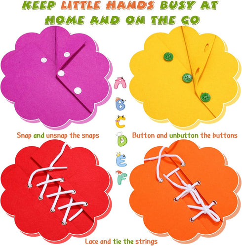 8 Pieces Early Learning Toys Toddlers Learn to Dress Practice Boards Basic Life Skills Busy Board Includes Zip, Snap, Button, Buckle, Lace and Tie...