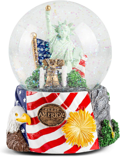 Elanze Designs American History Liberty 100MM Sturdy Glitter Water Wind Up Musical Snow Globe Tabletop Dresser Figurine Decoration Plays The Tune ...