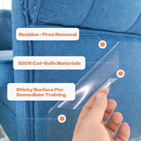 Cat Scratch Couch Protector - 12XL Sheets, Clear (Almost Invisible), Extra Durable, Easy to Customize, Residue-Free Furniture Protector...
