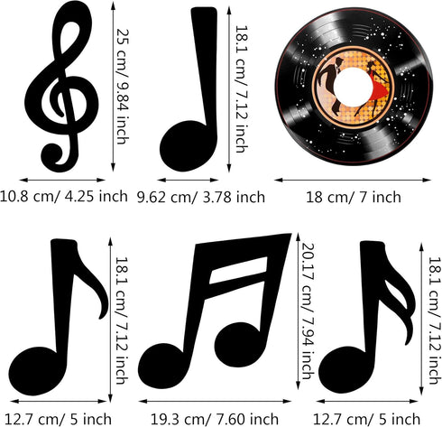 Gejoy 43 Pieces Music Party Decorations Music Notes Cutouts Musical Notes Silhouettes Record Cutouts Rock and Roll for 50's Theme Party Music Part...