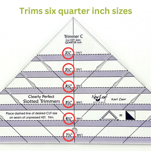 Cleary Perfect Slotted Trimmer C by New Leaf Stitches – Quilting Ruler Template and Stencil for Cutting All Sides of Half Square Triangles – 6 Qua...