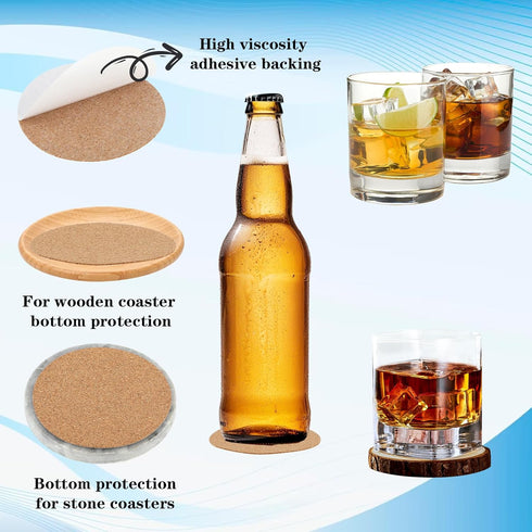 Self Sticky Cork Coasters 20Pcs Round Cork Sticker Peel Padding Ceramic Backing Sheets Pads Sticky Cork Craft Supplies Fit Wall, Mat, Tiles, Ceram...