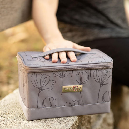 Everything Mary Collapsible Sewing Kit Organizer Box, Grey floral - Supplies Storage Basket for Supplies and Accessories - Organization for Thread...