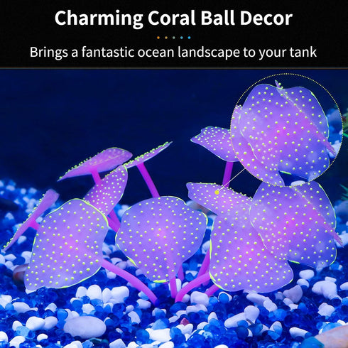 Uniclife Silicone Coral Plant Decorations Glowing Artificial Ornament for Fish Tank Aquarium, Yellow, Ball Shape...
