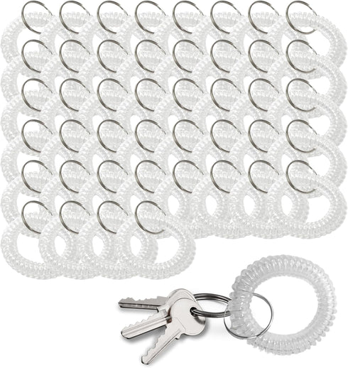 50PCS Clear Wrist Keychain – Crystal Clear Spring Spiral Wrist Coil Key Chain for Woman Girl Key Holder Spiral Keychain Bracelet Soft Plastic Wris...