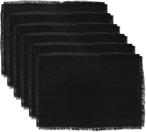 DII Jute Burlap Collection Kitchen Tabletop, Placemat Set, 13x19, Solid Black, 6 Count...