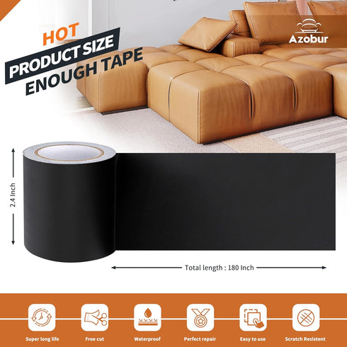Azobur Leather Repair Tape Patch Leather Adhesive for Sofas, Car Seats, Handbags, Jackets,First Aid Patch 2.4" X15' (Black)...