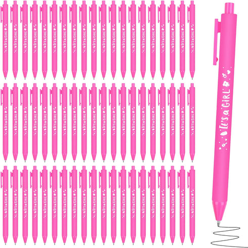60 Pieces Baby Shower Pens It's a Girl 1.0 mm Ballpoint Pen with Black Ink Retractable Writing Pens for Guests Friends Baby Shower Gender Reveal P...