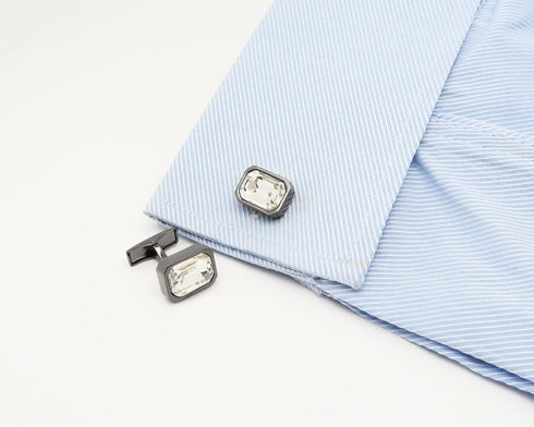 Rectangle Crystal Cufflinks for Men In Gift Box Black/Blue/Purple/Transparent Crystals Men's Cuff Link for Wedding Shirt Party Business Birthday A...