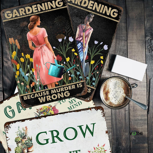 Funny Garden Signs;Gardening Because Murder is Wrong Sign; Poster Metal Sign for Farmhouse Home Kitchen Coffee Wall Garden Decor Metal Signs 8x12 ...