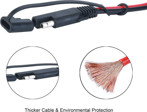 AEISVIK Battery Charging Cables SAE TO SAE 12V-24V Quick Disconnect Extension Cable 2 Pin With Dust Cap DC Connection Cord Plug 12 Feet 16AWG Gaug...