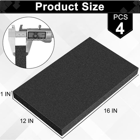 ToLanbbt Polyurethane Foam Sheets, 4P 16 x 12 x 1 Inch Cuttable Tool Box Case Foam Inserts Paddings, Black Cushion Foam Packing Pads for Case Tool...