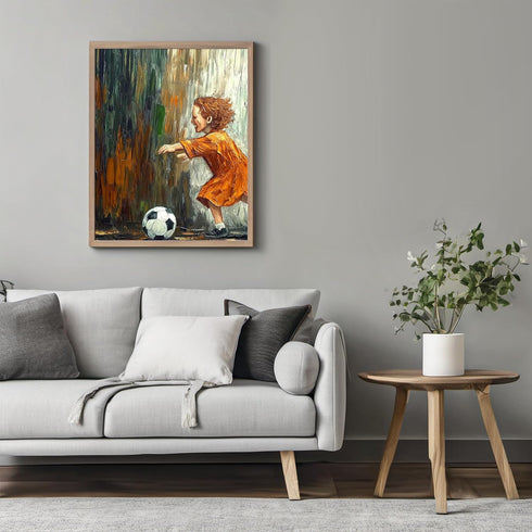 Posterizer 1 pcs-classic oil paintings inspired-child playing football / soccer-Sports & Hobby Art Gifts for sports fans Decor for Home & Office- ...