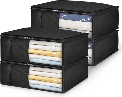 MISSLO Bed Sheet Organizers and Storage Queen/King Size Sheet Folder 4 Pack Linen Closet Organizer with Clear Window Blanket Storage Bags for Beds...