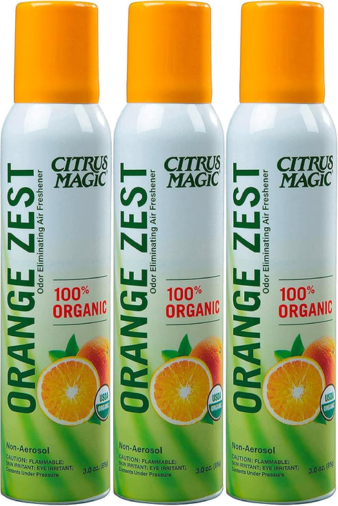 Citrus Magic Organic Natural Odor Eliminating Air Freshener Spray, Orange Zest, 3-Ounce, Pack of 3...
