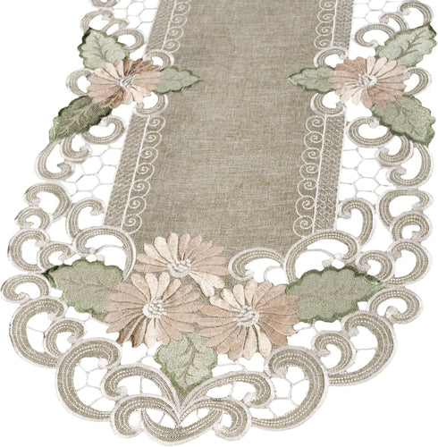 Embroidered Gold Daisy Fleur Latte Table Runner, Dresser Scarf, Coffee Table Runner, Doily (12.5Wx26L)...