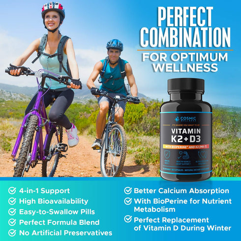 K2 D3 Vitamin Supplement 5000 Iu - For Healthier Bones, Blood, Heart, And Better Immunity - Enhanced Calcium Absorption With Bioperine - 100% Natu...