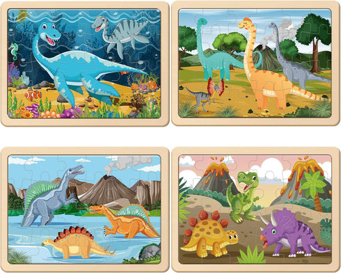Puzzles for Kids Ages 4-6, 4 Pack Wooden Jigsaw Puzzles with 24 Pieces Each, Dinosaur Puzzle Preschool Educational Learning Toys Set for Boys and ...