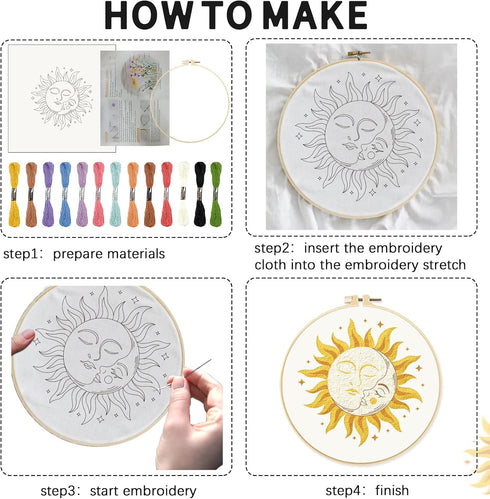 INFUNLY 4pcs Evil Eyes Embroidery Starter Kit for Beginners Moth Cross Stitch Kits for Adults Sun and Moon Stars Snake Stamped Stitches Embroidery...