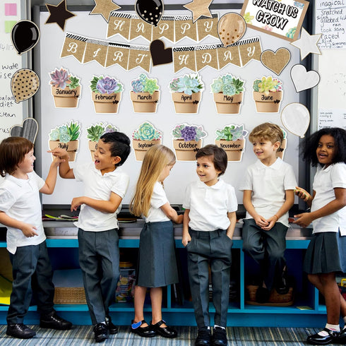 28 Pieces Happy Birthday Posters for Classroom, Bulletin Board Set Birthday Wall Decoration Cutouts for Calendars Classrooms Party Supplies for Ki...