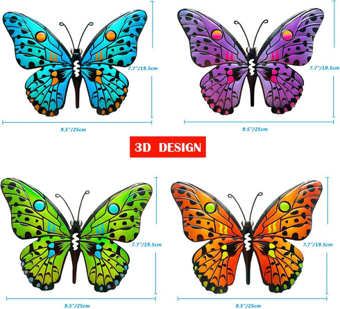 4 PCS Metal Butterfly 9.6" Butterflies Outdoor Fence Yard Art Wall Decor Hanging Decorations for Garden Living Room Bedroom Patio Balcony Gift for...