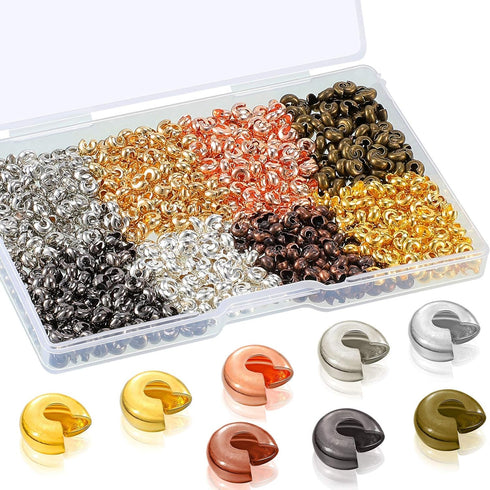 Hicarer 800 Pieces Crimp Bead Covers 3mm Multicolor Half Round Open Crimp Beads Covers for DIY Jewelry Makings Jump Rings...