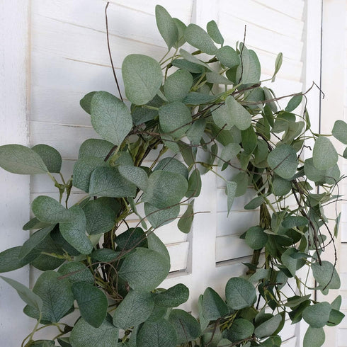 idyllic Eucalyptus Leaves Wreath Metal Polyester Fabric Paper Round Green Wreath 22 Inches for The Front Door Decor...