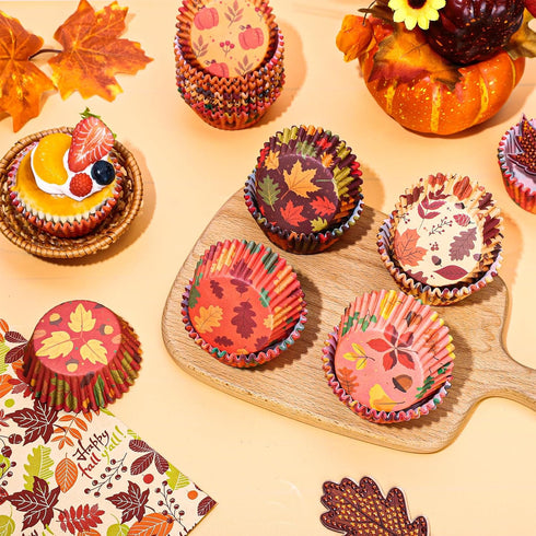 Whaline 600Pcs Fall Thanksgiving Cupcake Liners Maple Leaf Pumpkin Acorn Baking Cups Autumn Muffin Baking Liners for Birthday Party Fall Themed Pa...