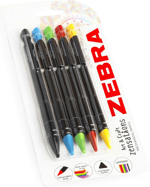 Zebra Zensations Ergonomic Mechanical Colouring Pencil - Assorted Pack of 5 - Primary Tones...