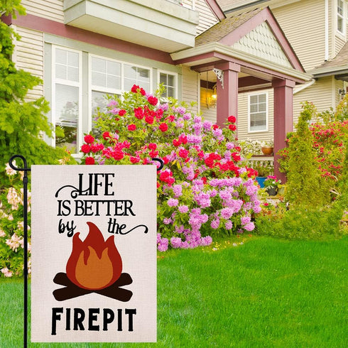 Life is Better by the Firepit Garden Flag Vertical Double Sided, Camper Yard Outdoor Decoration 12.5 x 18 Inch...