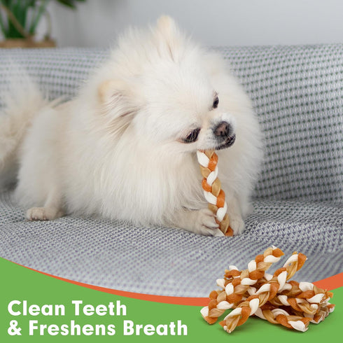 MON2SUN Dog Treats, 5 Inch Chicken and Rawhide Braids, Braided Rawhide Sticks Dog Chew Treats for Small Dogs, Teeth Cleaning and Long Lasting Dog ...
